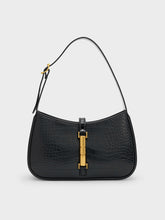 Charles & Ke*th -  Cesia Croc-Effect Metallic-Accent Shoulder Bag - Black